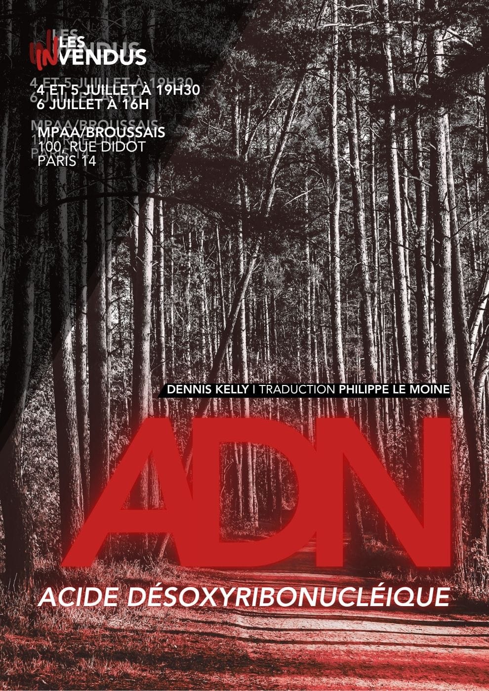 adn (acide désoxyribonucléique) affiche spectacle théâtre contemporain