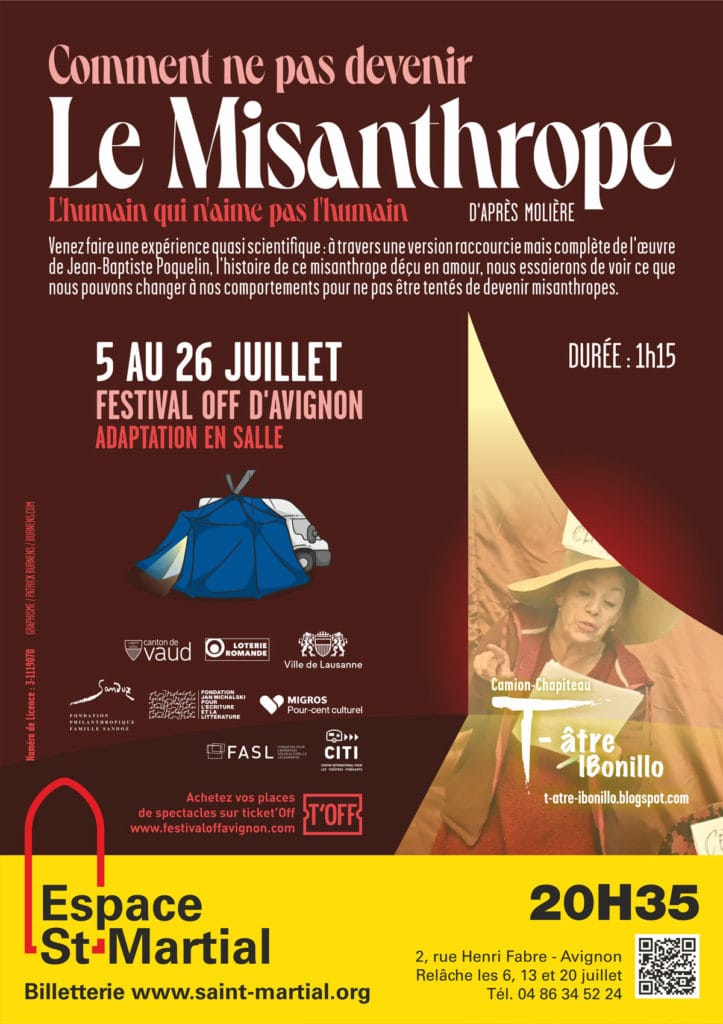 comment ne pas devenir le misanthrope dapres moliere spectacle festival davignon off 2025 espace saint martial affiche théâtre classique