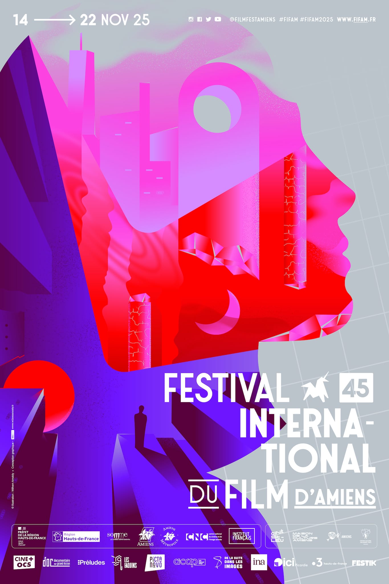 Festival International du Film d'Amiens 2025 affiche compétition de longs, courts et moyens métrages (fictions et documentaires confondus), des coups de cœur, des avant-premières, des films rares, des films Jeune Public et des journées professionnelles