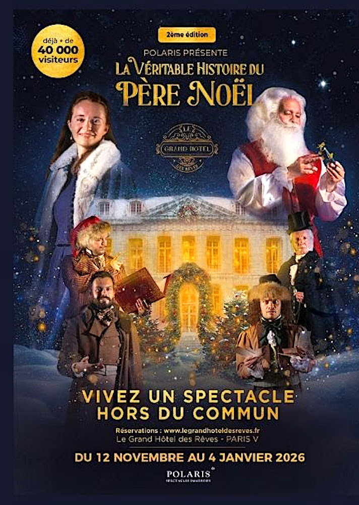 la véritable histoire du père noël au grand hôtel des rêves affiche spectacle immersif conte