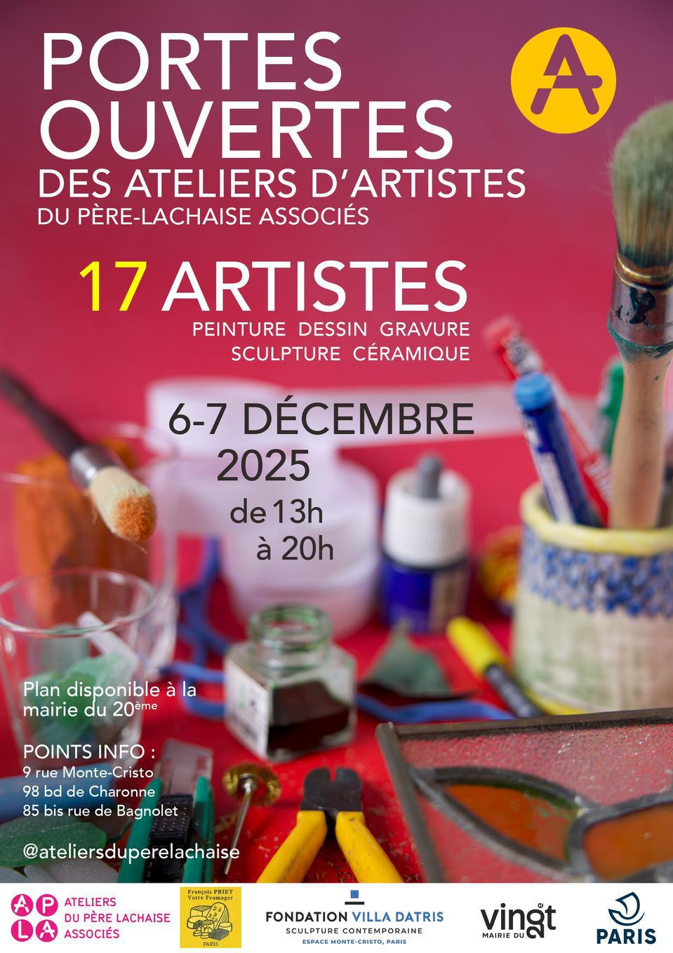 Portes Ouvertes des artistes du Père Lachaise Associés affiche art contemporain Céramique, Dessin, Peinture,Gravure