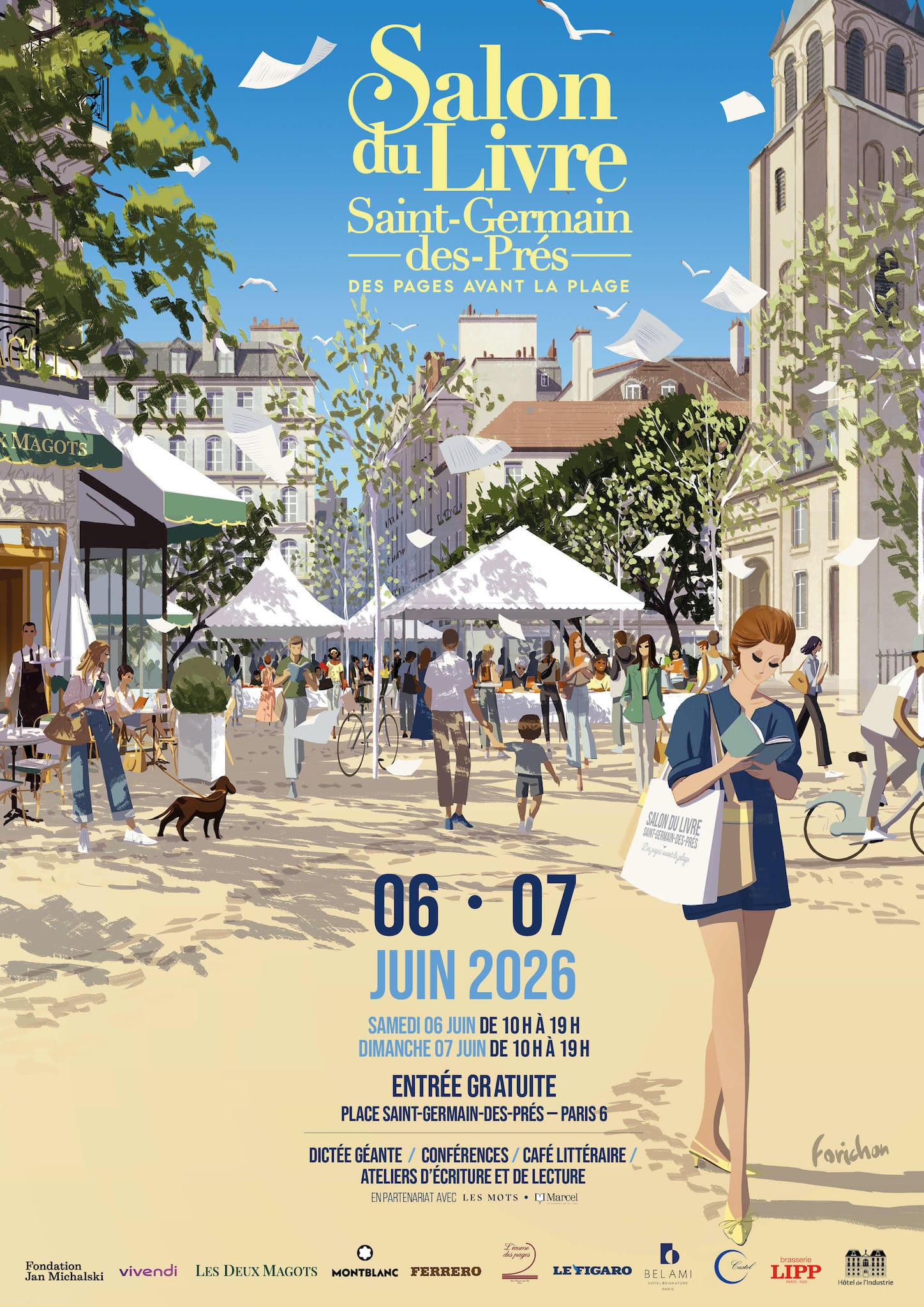 Salon du Livre de Saint-Germain-des-Prés 2026 affiche Dictée, conférences, café littéraire, ateliers d'écriture et de lecture